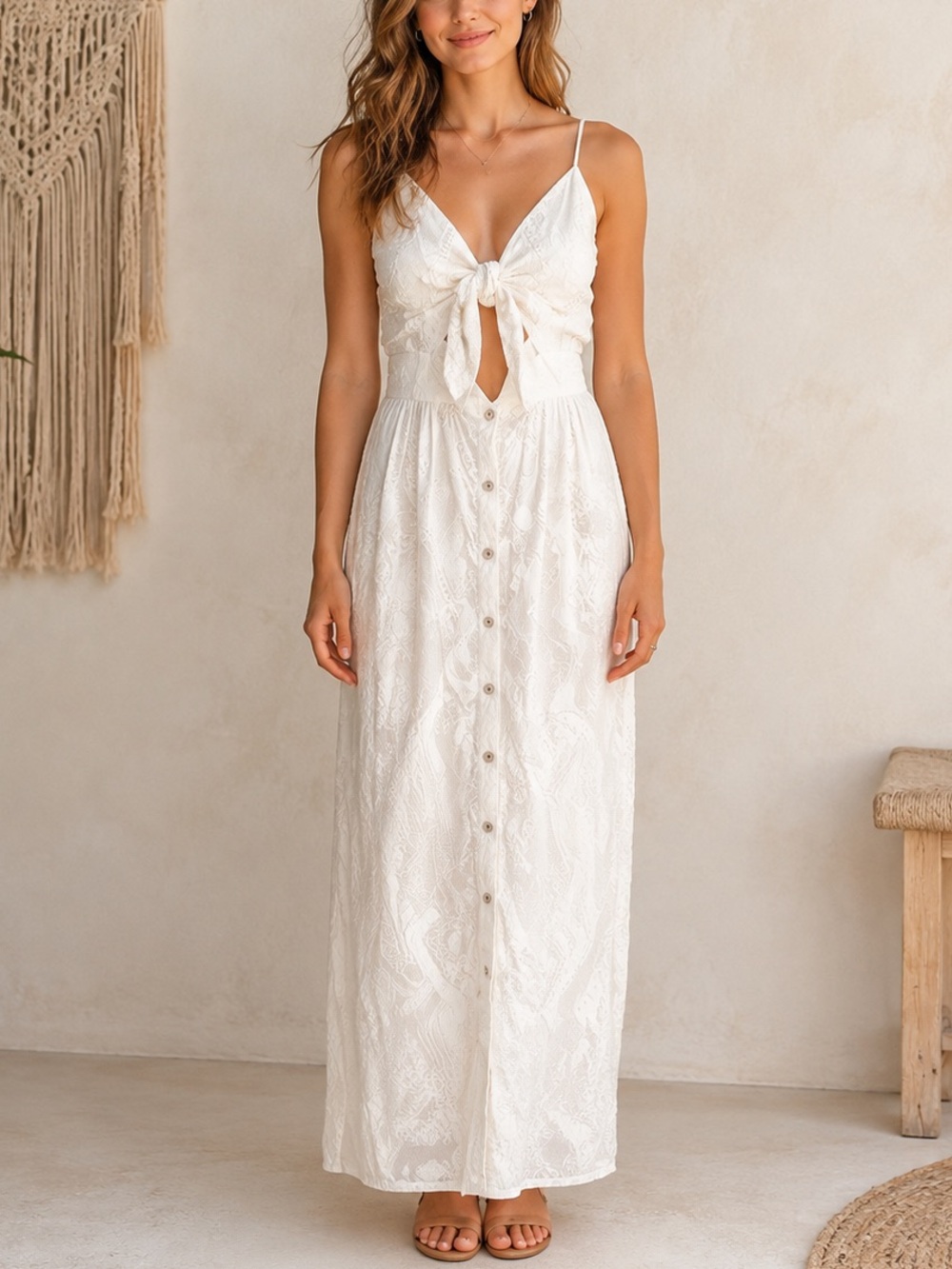 Lilyful White Tie Front Cutout Dress Size Small